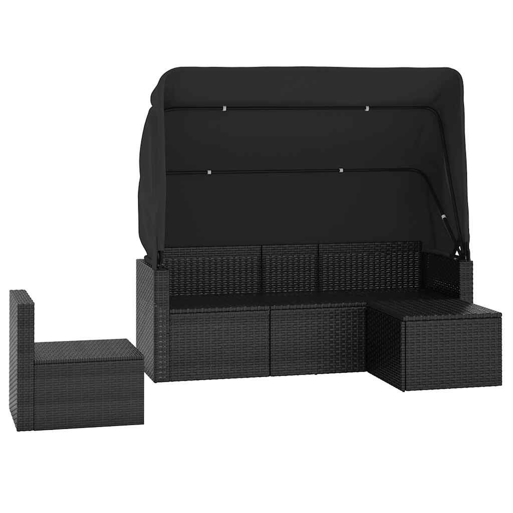 4 Piece Outdoor Sofa Set with Cushions Black Poly Rattan