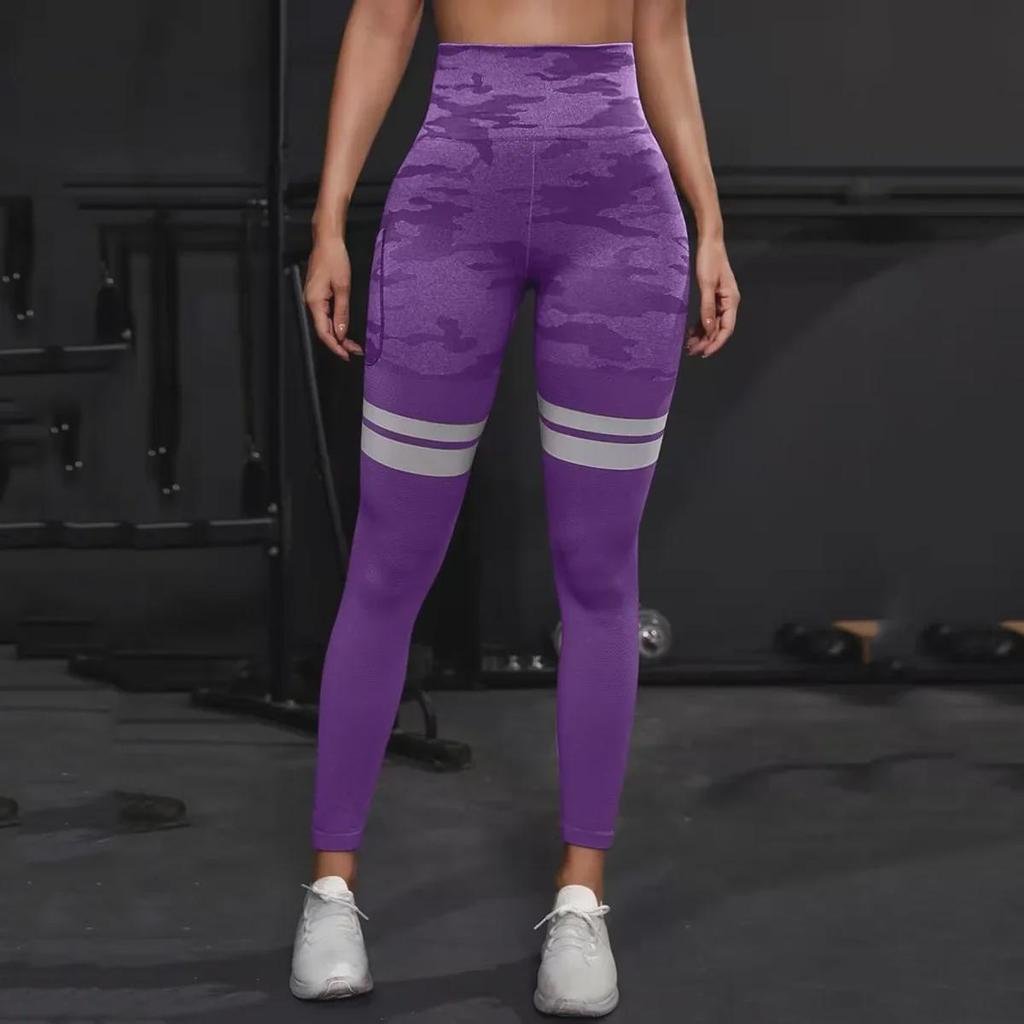 Seamless Yoga Pants with Side Pocket - Peach Hip Fitness Tights for Outdoor Activities