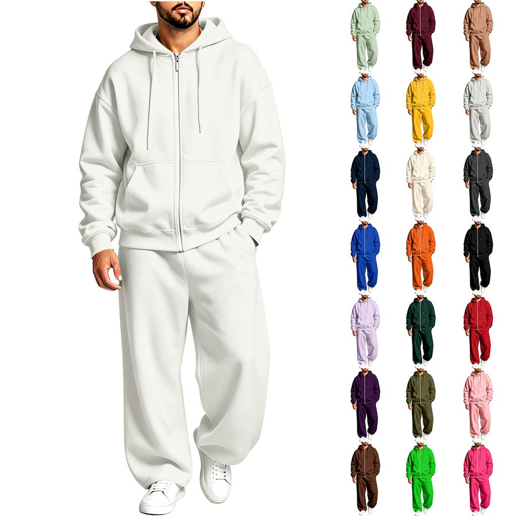 Lined Hooded Zip Up Two Piece Set for Casual Athletic Everyday Wear