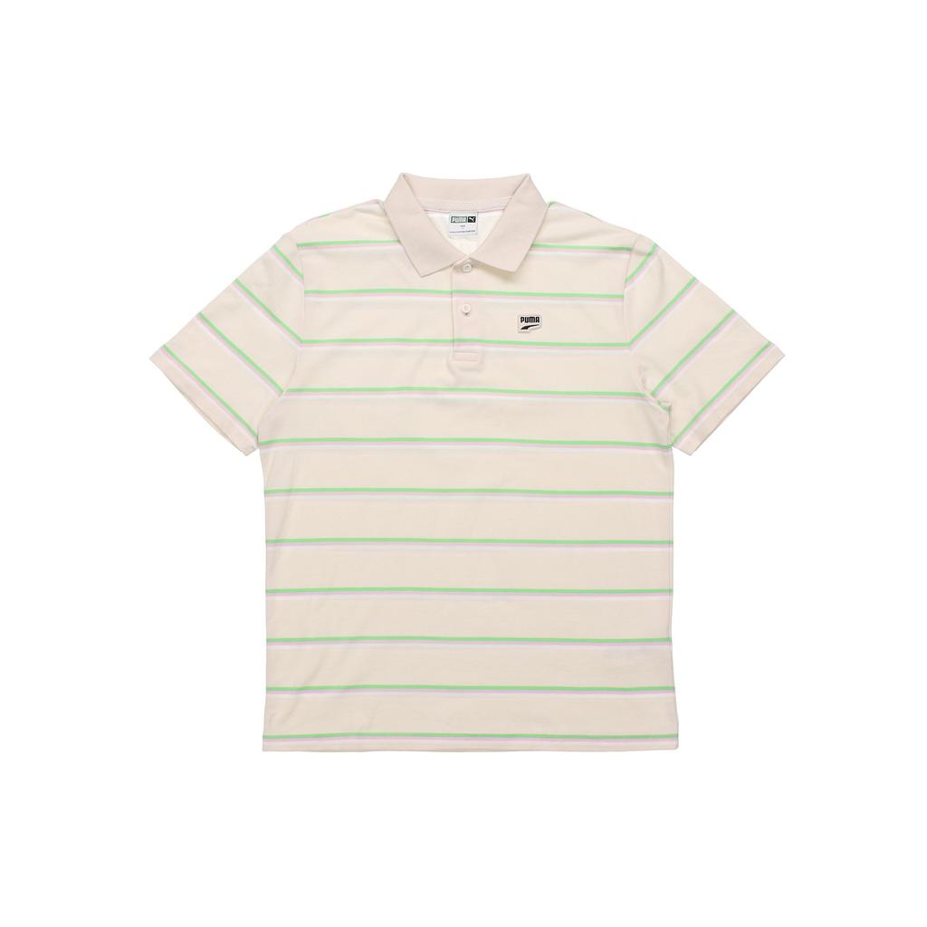 Puma Casual Sports Breathable Striped Short Sleeve Polo Shirt Men Tops Beige 599781-75