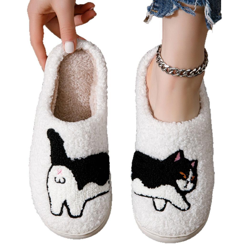 Mote Dame Tøfler Vinter Innendørs Varme Søte Tegneserie Katt Soverom Lettvekt Myk Såle Pustende Fritid Plysj Sko Par