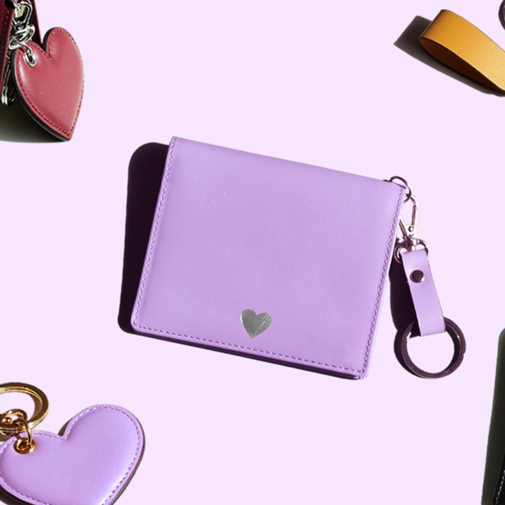Matt Mini Cowhide Combination Keyring Wallet Lavender + Cream