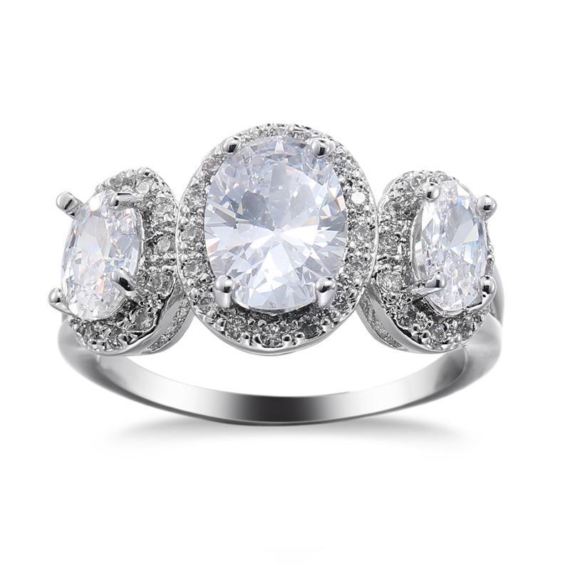 

European & American Style Copper Zircon Ring with Color-Block Design Size 7 белый