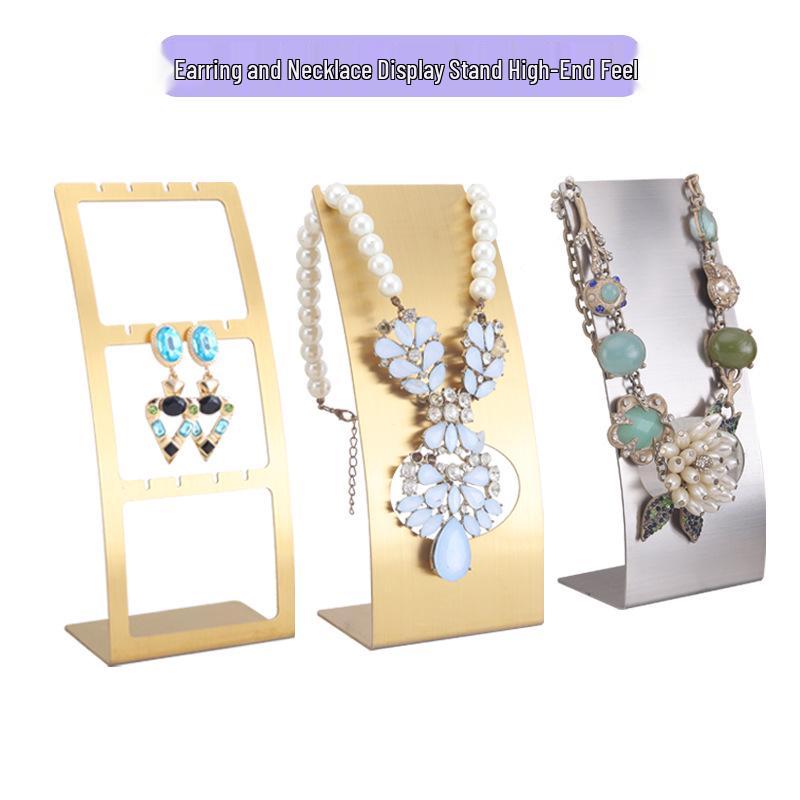 

Elegant Metal Jewelry Display Stand with Hooks for Necklaces and Earrings