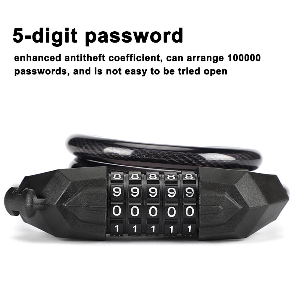 Bicycle Safety Lock Bike Motorcycle AntiTheft Elasticity Lock 5 Digits Combination Password Road