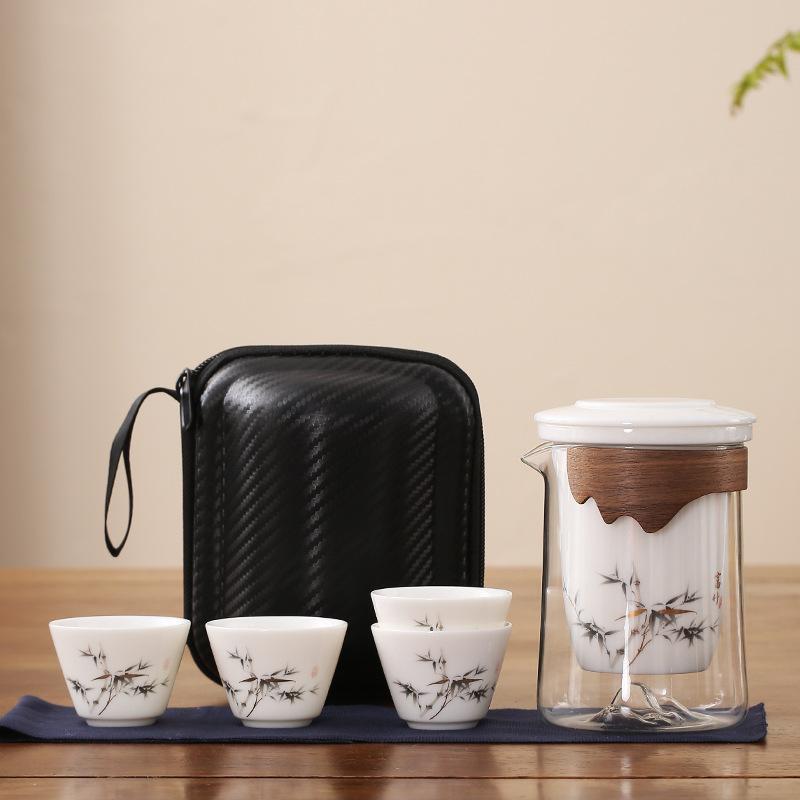 Travel Tea Set Ceramic Kung Fu Tea Set Travel Bag Hand Grab Pot One Pot Three Cups With Filter Household Tea Cup Portable