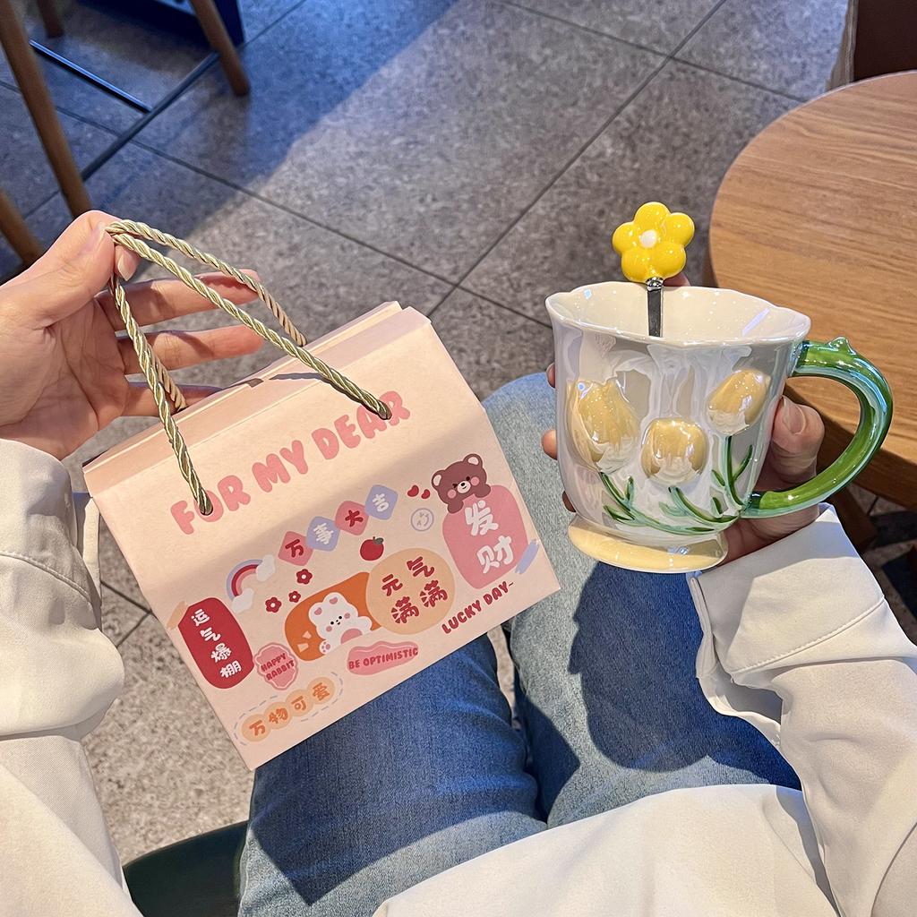 Tulpe Becher Hoch aussehende Keramiktasse Kaffee Frühstückstasse Wasserbecher Hochzeit Brautjungfern Geschenk Mädchen Souvenirs