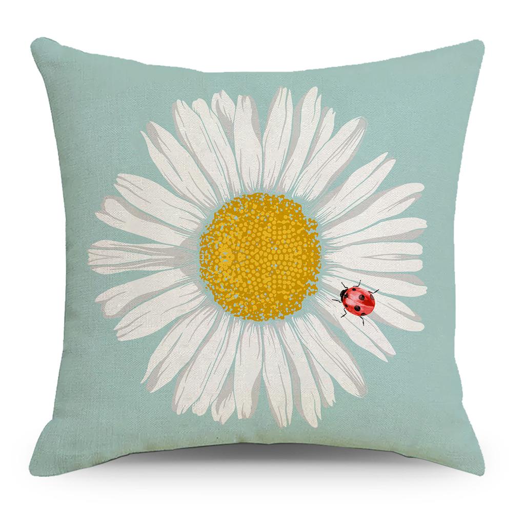 Little Daisy Flower Printed Linen Pillow Cover Home Pillow Cushion Cover