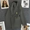 Women's Notched Collar Long Sleeve Blazer Loose Fit Casual Office Jacket Solid Color Single Breasted Pocket Outerwear