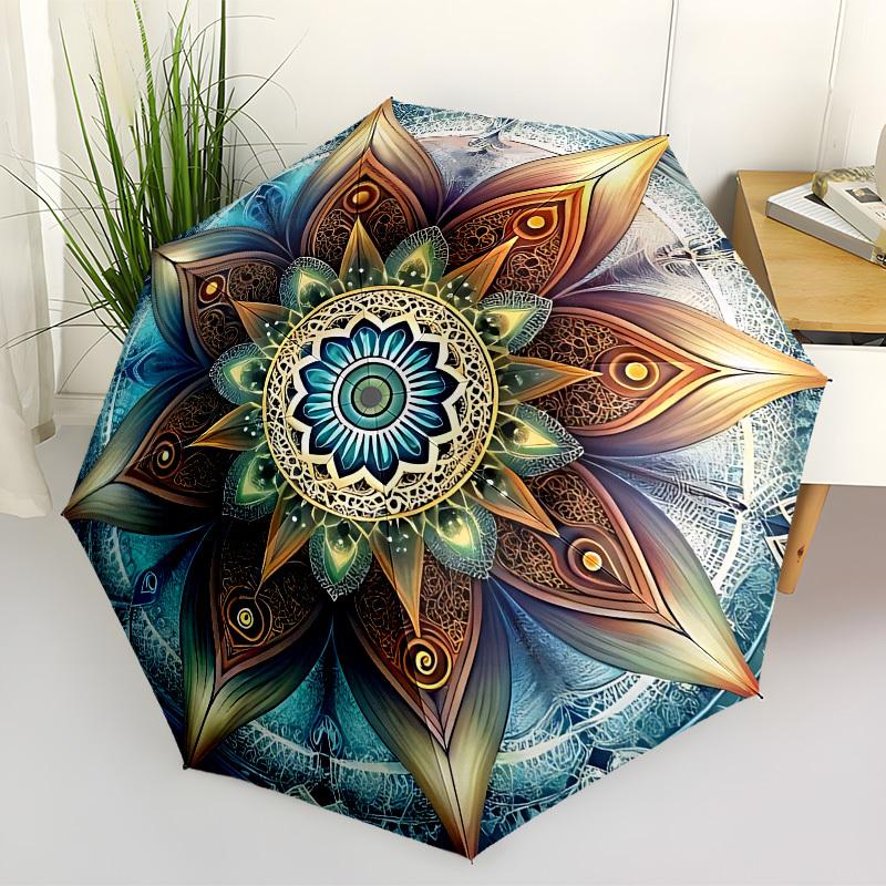 1pc Mandala Artwork Automatic Open/Close Umbrella, Folding Compact Umbrella with Lightweight Design for Women/Men yy251028234