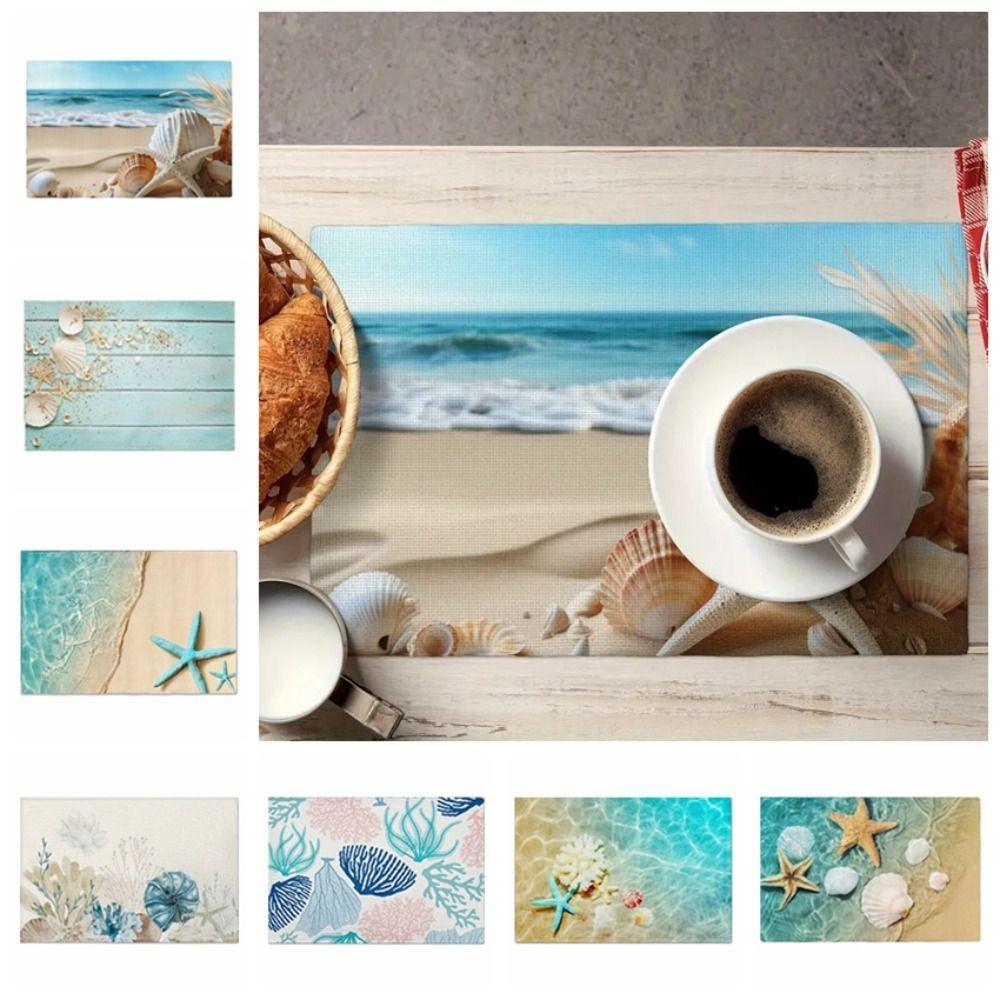Seashells Linen Placemat Anti Slip Tableware Pad Summer Beach Placemat Table Decoration