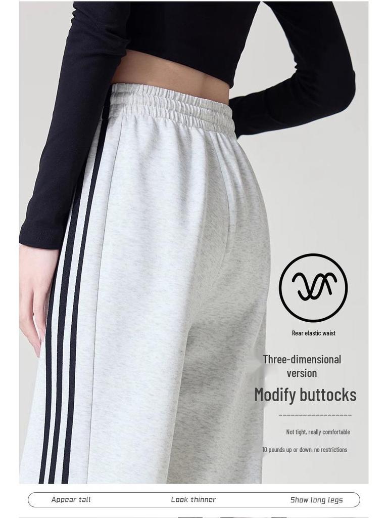 Women's Spring 2025 High-Waisted Striped Ankle-Cuff Sweatpants