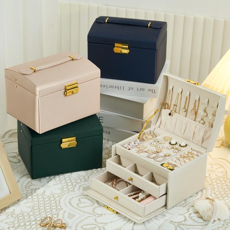 Boîte de Rangement à Bijoux, Haut de Gamme Exquis Multicouche Grande Capacité Boucles d'Oreilles Puces, Boucles d'Oreilles, Bracelets, Bagues, Bijoux.
