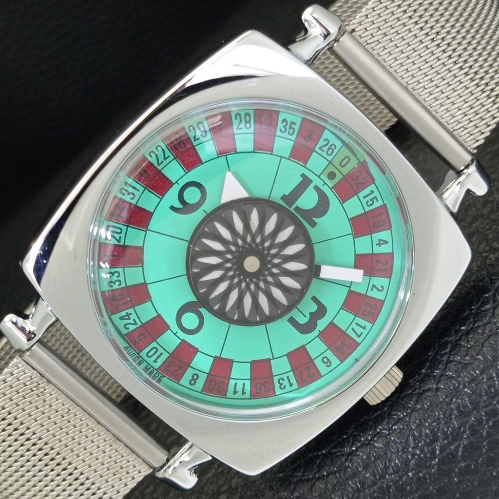 REFURBISHED VINTAGE HAND-WINDING SWISS MENS ROULETTE SEA GREEN WATCH A700927-5 R205a-a700927