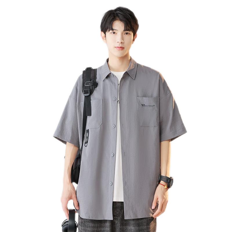 Foss Phil Men's Workwear Short-Sleeve Shirt, Summer Loose Thin Casual Half-Sleeve Shirt Top Jacket