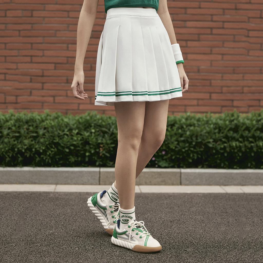 FILA Original Logo Print Tennis Mid Waist Pleated Skirt Women skirts Cloud-White F11W339309F-WT