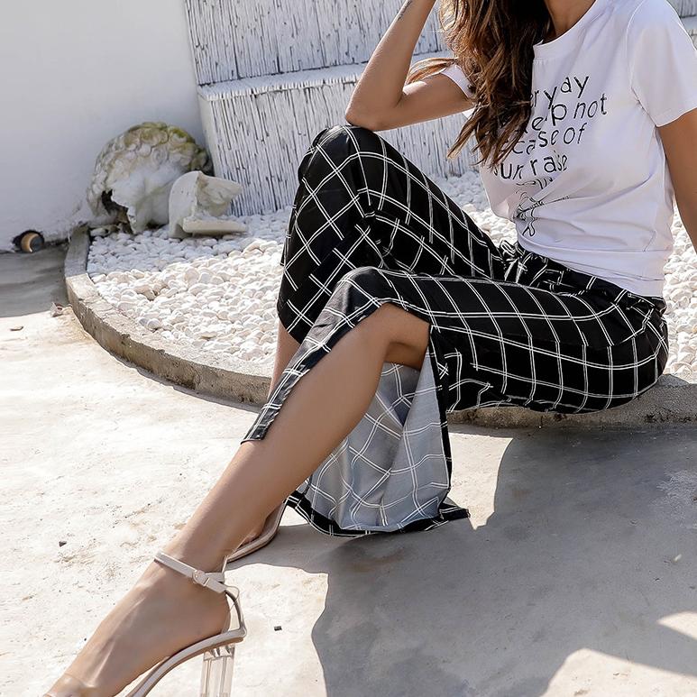 Split Elastic Waist Pants Zipper Bow 