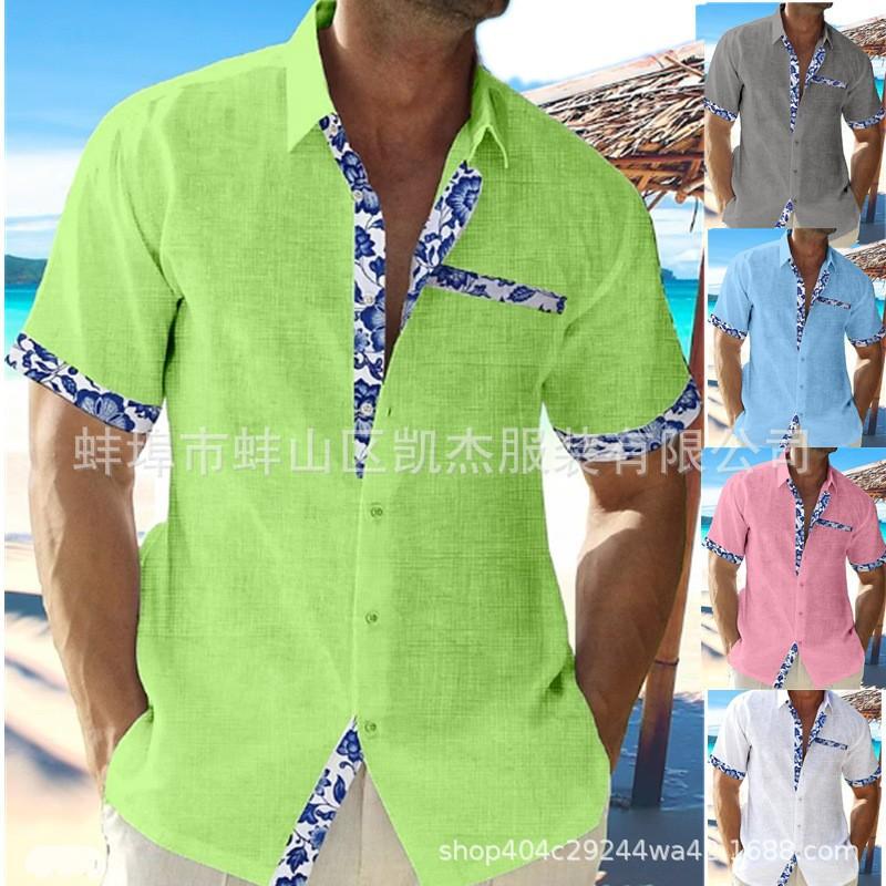 Herren Baumwolle Leinenhemd Knopfleiste Kurzarm Hemden Lässig Leicht Urlaub Strand Sommer Tops
