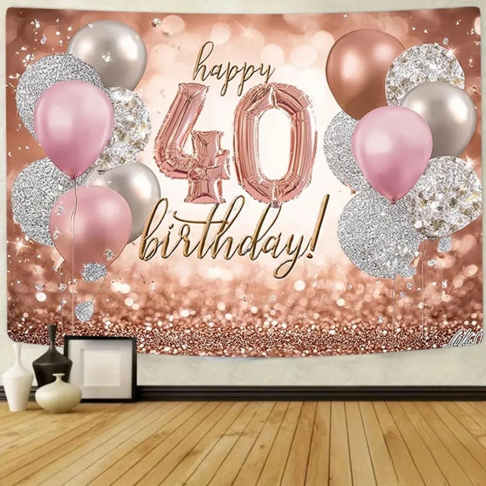 Glücklicher und lebendiger Roségold-Themen-Hintergrund für den 40. Geburtstag Dekoration für die Geburtstagsfeier eines Erwachsenen Fotografie-Hintergrund