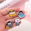 Fluffy Penguin Lettering Enamel Pin Funny Brooch Cartoons Badge For Bags Jeans Hoodies Denim Lapel Pin Jewelry Kids Best Gift