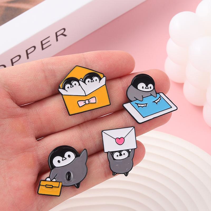 Fluffy Penguin Lettering Enamel Pin Funny Brooch Cartoons Badge For Bags Jeans Hoodies Denim Lapel Pin Jewelry Kids Best Gift