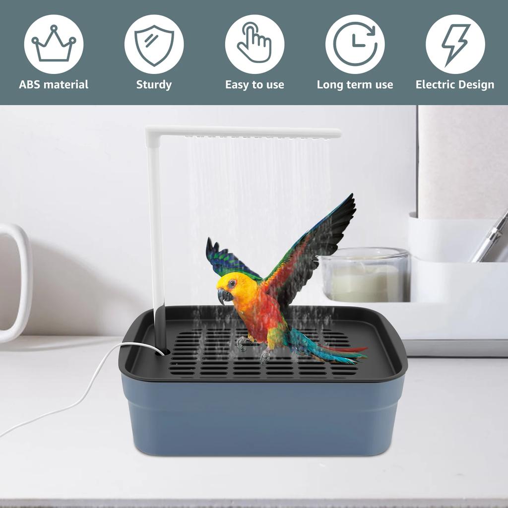 Automatic ABS Bird Bath Shower with Circulating Faucet for Pet Bird Low Noise Parrot Bathtub Electric Cockatiel Bathing Pool