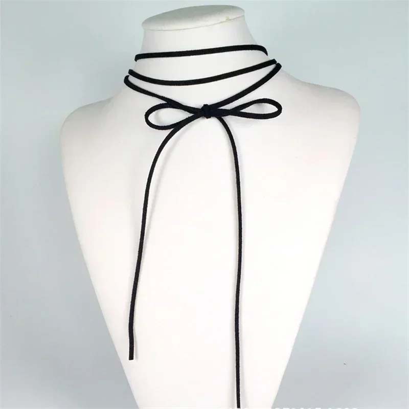 Vintage Black Velvet Bowknot Choker Necklace for Women Elegant Weave Knotted Bowknot Long Adjustable Rope Chain Y2k Jewelry