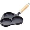 3-Egg Pan with Wooden Handle, Black Finish, 9.5cm Hole Diameter, Induction Compatible, Nanbu Ironware, 24018, Black
