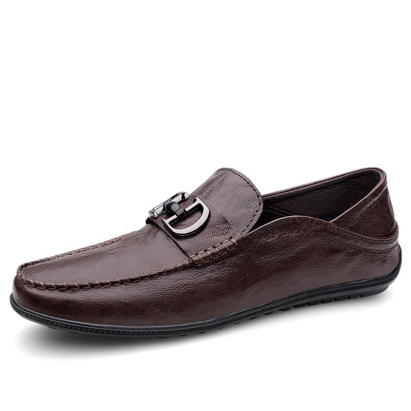 

Doudou shoes men s first layer cowhide men s foot casual leather shoes business fashion lazy shoes 45 коричневий