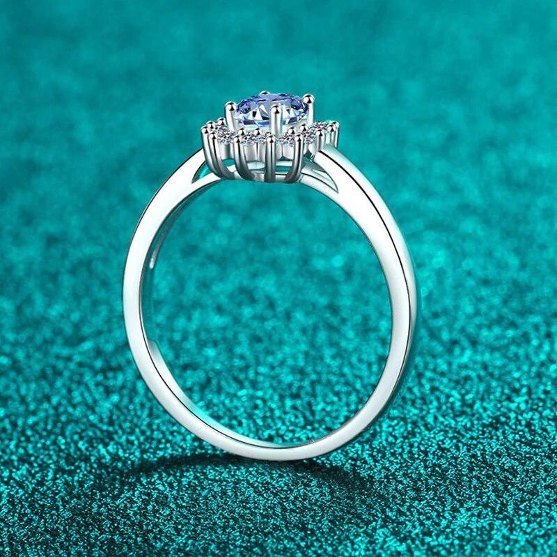 Bague en moissanite bleue à coupe ovale de 0,5 ct pour femme, alliance de luxe de qualité, bague en argent sterling S925, bijoux