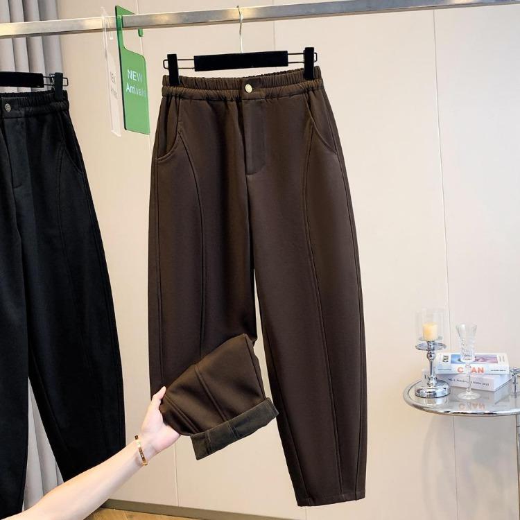 

Autumn Winter Women Casual Loose Long Pants Plus Size Thick Flocking Oversized Bottoms 5XL коричневий