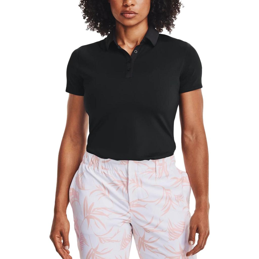 Under Armour Solid Color Slim Fit Short Sleeve Polo Shirt Women Tops Black 1363949-001