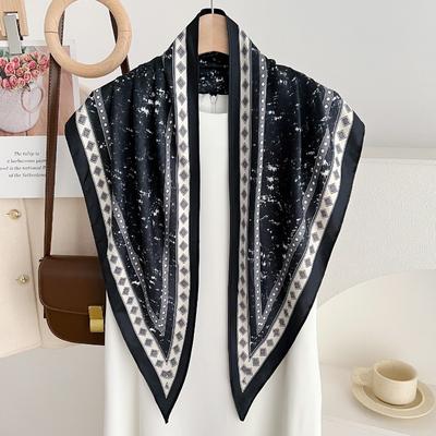 Korean Style Vintage Geometric Print Triangle Scarf For Women Spring Decorative Neck Scarf