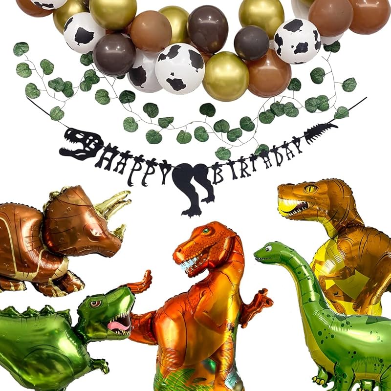 regalo Dinosaur Balloons Birthday Decorations for Boys, Dinosaur Garland Set for 1, 2, 3, and 4 Year Olds (Gold x Black Dinosaur Balloons)
