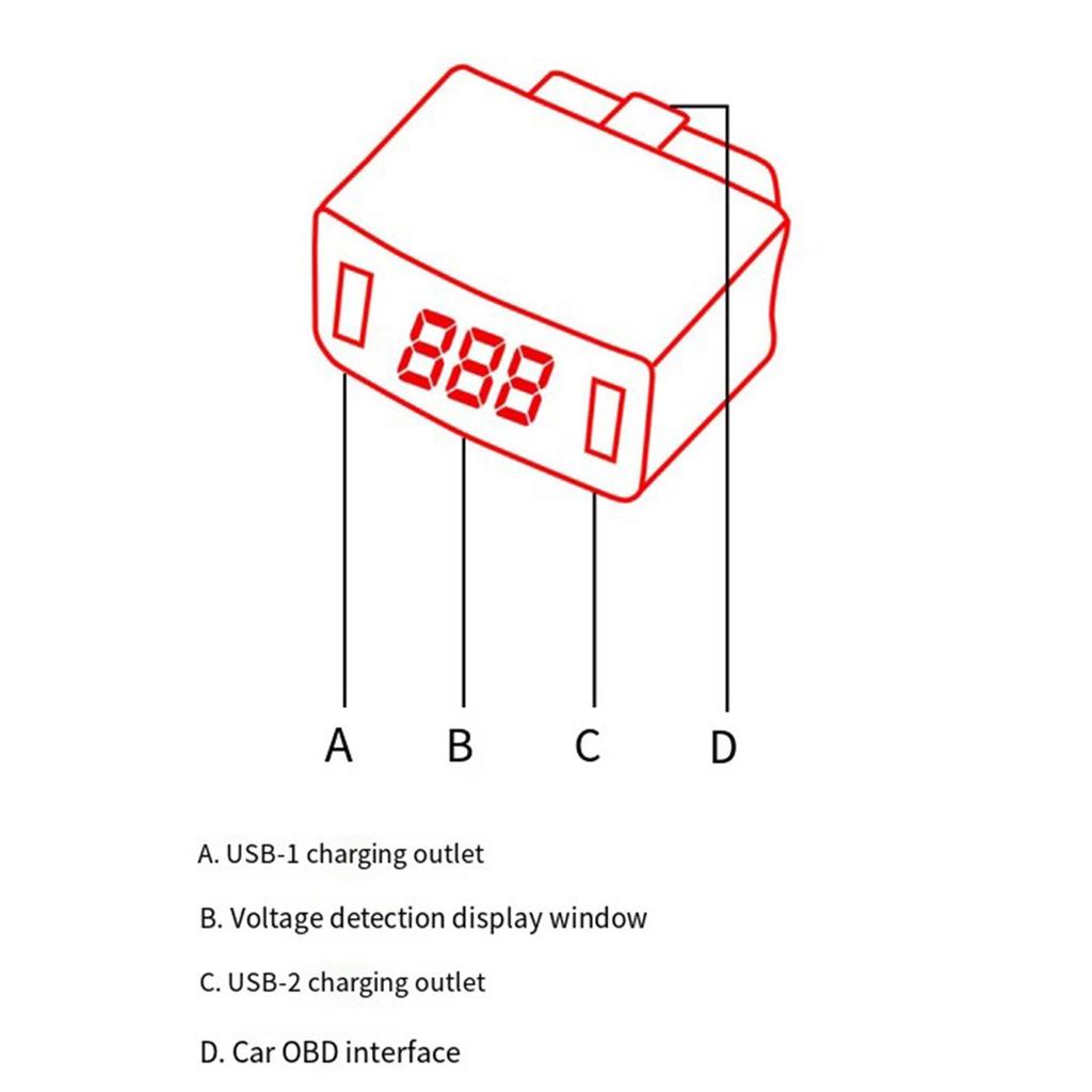 Car Obd Charger with Voltage Monitoring Obd2 Charger Suitable for 12v/ Models Dual Output Usb Interface Fast Charging