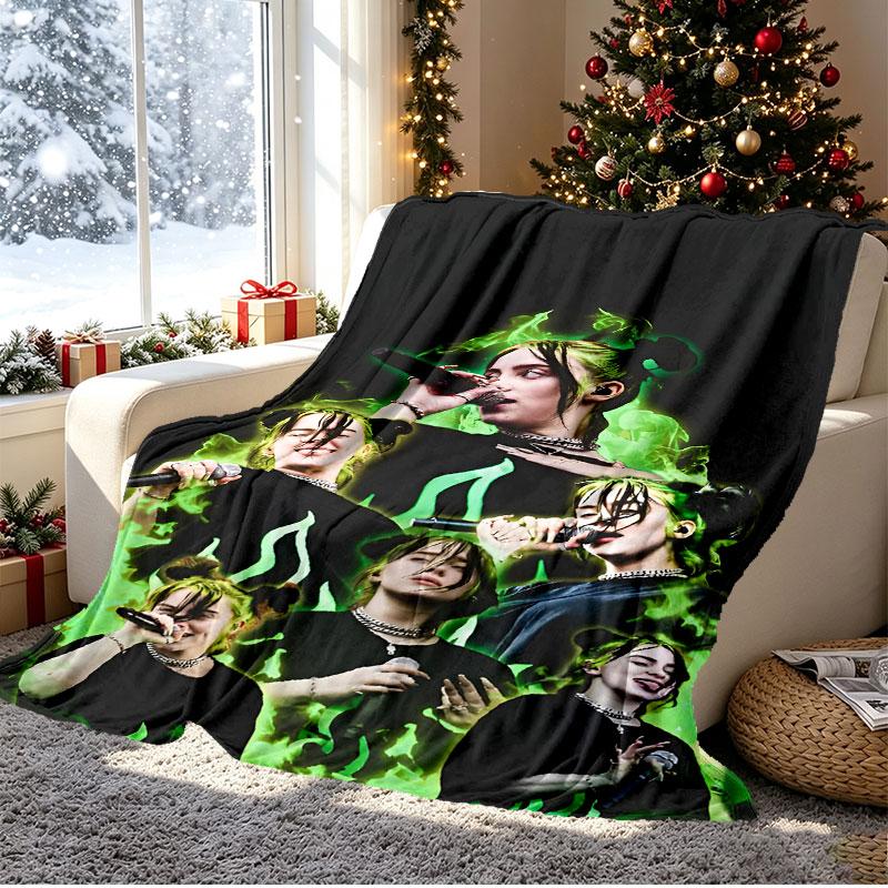 Billie Eilish Pattern Blanket for Home Decoration, Bed, Sofa, Car Travel, Camping, Suitable for All Seasons, Birthday Christmas Gift