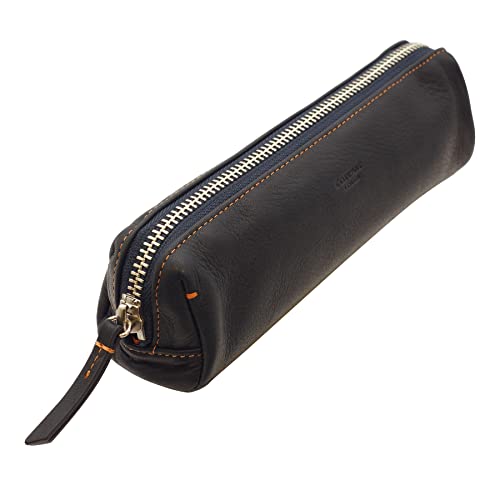CCOMPANY LIMITED Maurice Pen Case, Large Capacity Pen Tray, Full Chrome Tanned Cowhide Leather Pencil Case (Navy)