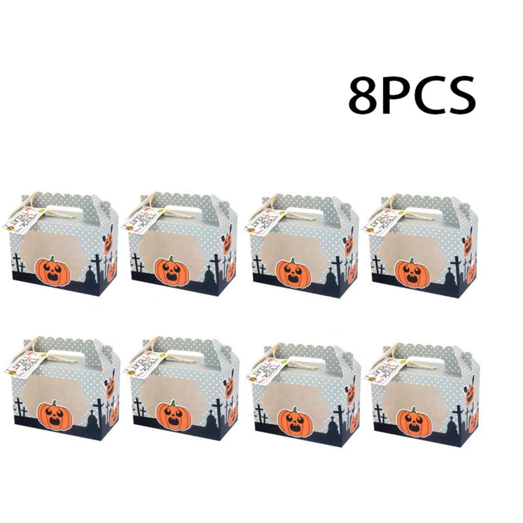 8PCS Halloween Kraft Paper Treat Boxes with Clear Window Gift Tags Halloween Party Bakery Candy Box Trick Or Treat Kids Gift Bag