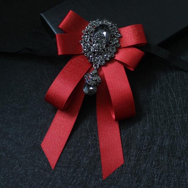 Handgemachte Fliege aus Band, Brosche für Damen, Strass, Kristall, Krawatte im britischen Stil, Herrenanzug, Hemdkragen, Hochzeitsschmuck brown