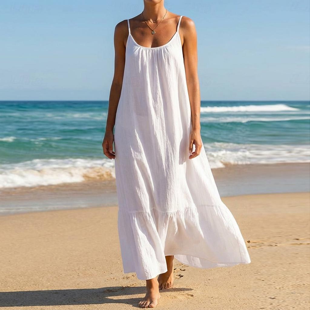 Women's Fashion Casual Colour Sleeveless Cotton Linen Dress