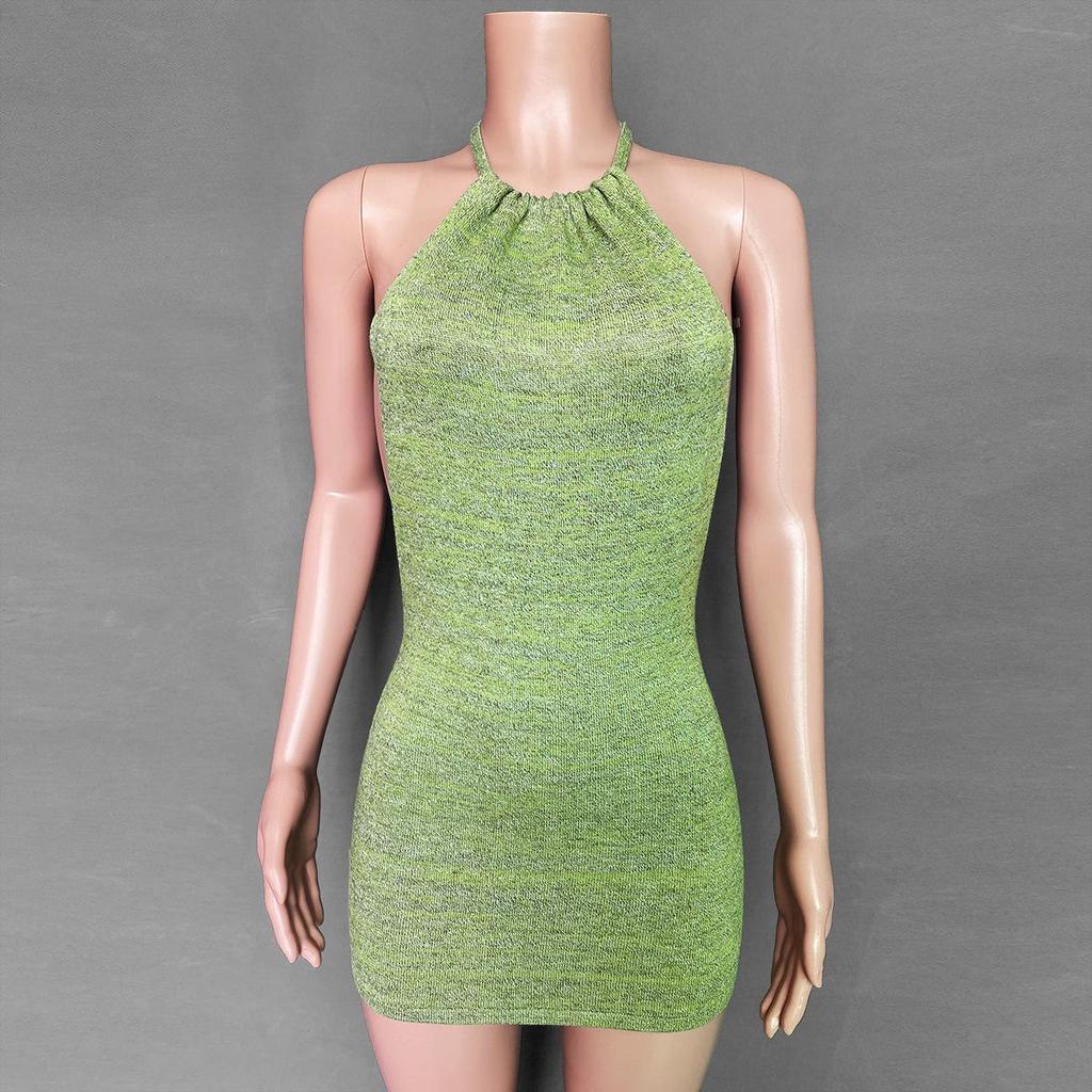 2024 Summer Women's Fashion Lace-up Halter Knit Slim Fit Open Back Dress