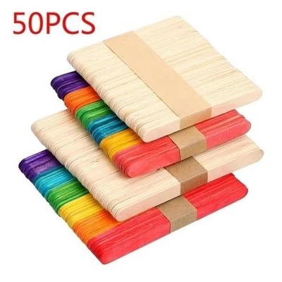 50 Stück/Lot Farbige Holzstäbchen Naturholz Eisstiele Kinder DIY Werkzeug Holzdekoration Placa Madera Bastelarbeiten