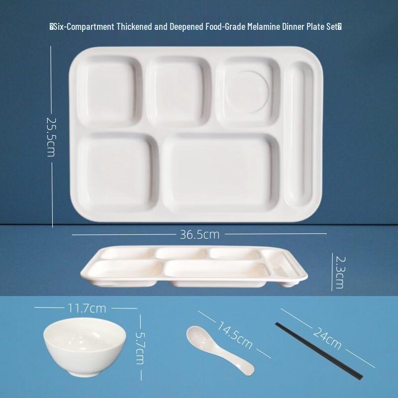Melamine 6-Compartment Cafeteria Plate Set