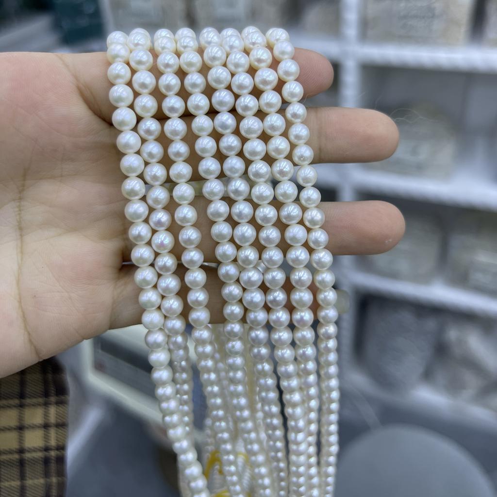 1String, White Natural Freshwater Pearls, Handmade Near Round Pearl Beads for Jewelry Making DIY Crafts (Beads 5-6mm, Length 36cm)
