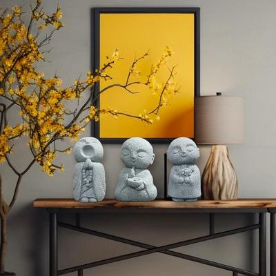 3 ks Japonská socha mnicha modlícího se Zen pískovec Mini Idol Malý Buddha Figurka pro bohatství Štěstí Bódhisattva Feng Shui Domácí dekorace