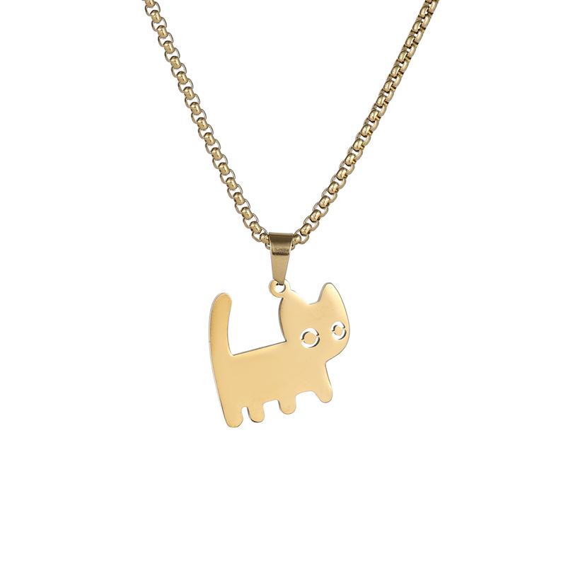 New Walking Cat Pendant Titanium Steel Simple Necklace Jewelry for Men and Women
