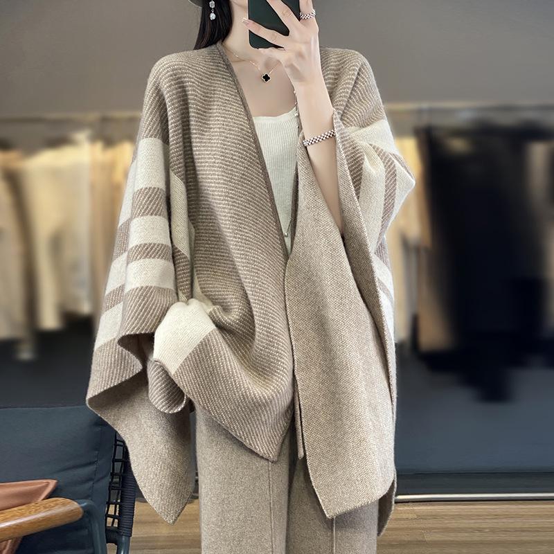2024 Fashion Patchwork Shawl Scarf: Retro Knitted Cloak Sweater for Women