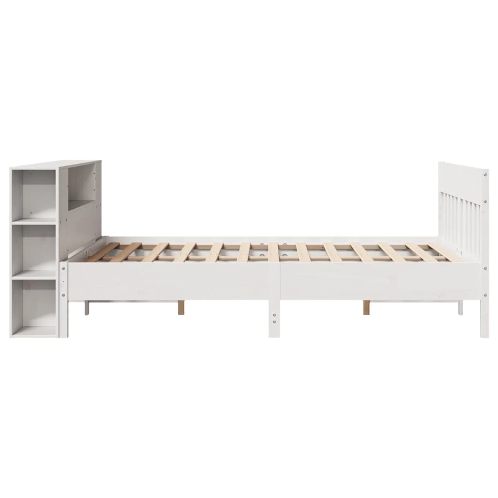 Solid Wood Bed with Shelf Without Mattress White 135x190 cm Pine