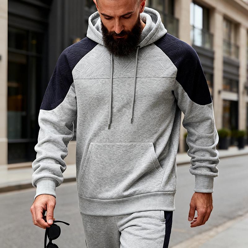 Men S Loose Color Block Hooded Sweatshirt Casual Pullover Jacket