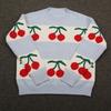 Autumn/Winter 2026 Cherry Jacquard Festive Knit Sweater - European Style Women's Pullover